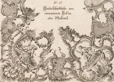 Two Designs for Ceiling Decorations, Plate 1 from Unterschiedliche neu inv..., Printed ca. 1750-56. Creator: Jeremias Wachsmuth