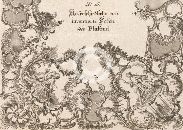Two Designs for Ceiling Decorations, Plate 1 from 'Unterschiedliche neu inv..., Printed ca. 1750-56. Creator: Jeremias Wachsmuth.