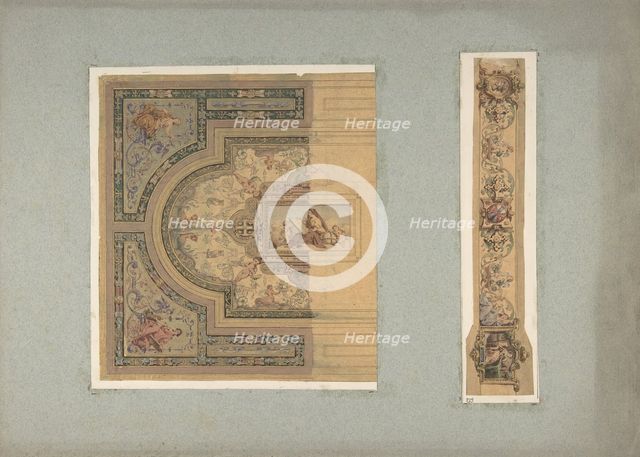 Two Designs for Ceiling with Putti and Allegorical Figures of the Arts, second half 19th century. Creators: Jules-Edmond-Charles Lachaise, Eugène-Pierre Gourdet.