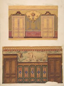 Two Designs for the decoration of walls pierced by pairs of double doors, 1830-97. Creators: Jules-Edmond-Charles Lachaise, Eugène-Pierre Gourdet