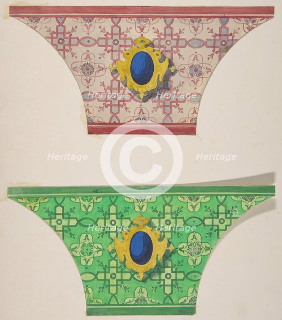 Two designs for the painted decoration of ceiling coves with cartouches, 1830-97. Creators: Jules-Edmond-Charles Lachaise, Eugène-Pierre Gourdet.