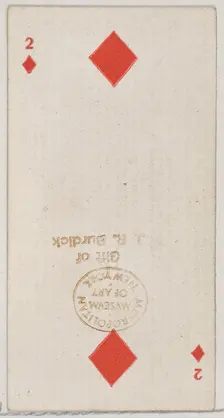 Two Diamonds (red), from the Playing Cards series (N84) for Duke brand cigarettes, 1888., 1888. Creator: Unknown
