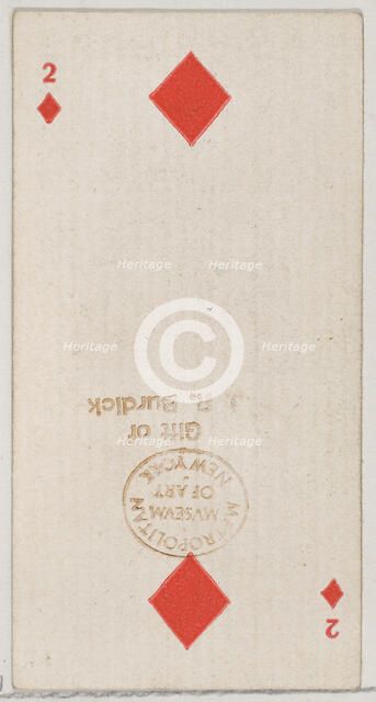 Two Diamonds (red), from the Playing Cards series (N84) for Duke brand cigarettes, 1888., 1888. Creator: Unknown.