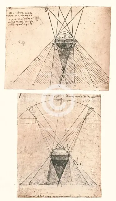 Two diagrams illustrating the theory of light and shade, c1472-c1519 (1883). Artist: Leonardo da Vinci.