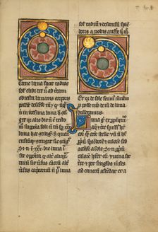 Two Diagrams Showing the Orbits of the Sun and the Moon; De Natura Avium..., 1277 or after. Creator: Unknown