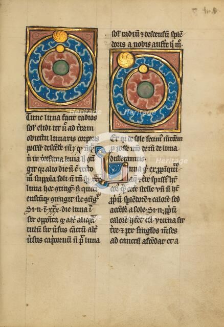 Two Diagrams Showing the Orbits of the Sun and the Moon; De Natura Avium..., 1277 or after. Creator: Unknown.