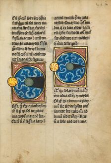 Two Diagrams with the Sun and the Moon; De Natura Avium; De Pastoribus et Ovibus, 1277 or after. Creator: Unknown