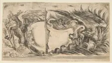 Two Different Halves of Cartouches Each Showing an Eagle Fighting a Serpent, 1646. Creator: Stefano della Bella