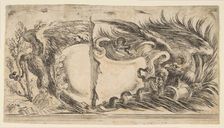 Two Different Halves of Cartouches Each Showing an Eagle Fighting a Serpent, 1646. Creator: Stefano della Bella