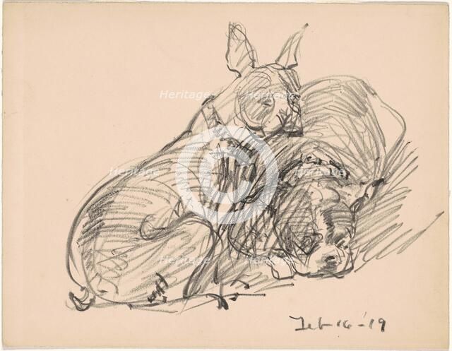 Two Dogs, 1919. Creator: Charles Herbert Woodbury.