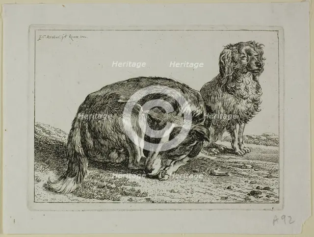 Two Dogs Resting, from Die Zweite Thierfolge, 1800. Creator: Johann Christian Reinhart.