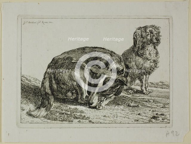 Two Dogs Resting, from Die Zweite Thierfolge, 1800. Creator: Johann Christian Reinhart.