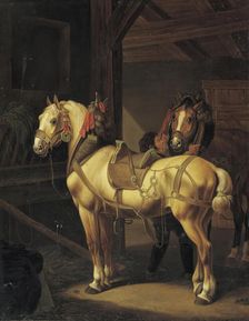 Two draft horses in the stable, 1832. Creator: Johann Baptist Dallinger von Dalling