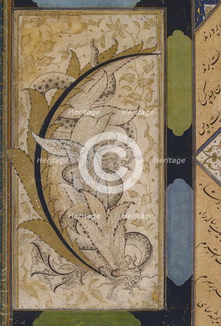 Two Dragons Entwined on a Spray of Stylized Foliage (image 2 of 2), c1575. Creator: Anon.