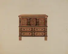 Two Drawer Sunflower Chest - front view, 1936. Creator: Martin Partyka