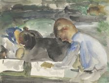 Two drawing children, 1874-1945. Creator: Carel Adolph Lion Cachet