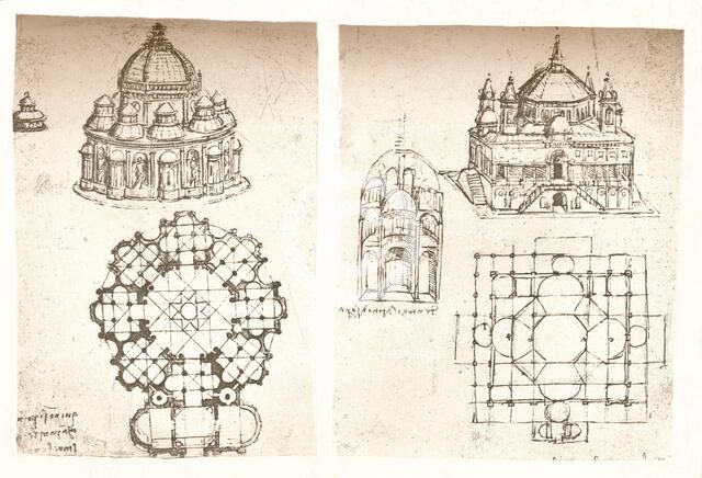 Two drawings of churches, c1472-c1519 (1883). Artist: Leonardo da Vinci.
