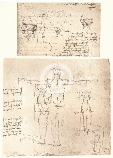 Two drawings illustrating the theory of the proportions of the human figure, c1472-c1519 (1883).  Artist: Leonardo da Vinci.