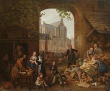 Two Drunkards at the Market near the Westerkerk in Amsterdam, 1821. Creator: Peter Paul Joseph Noël