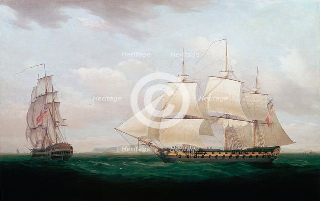 'Two East Indiamen off a Coast', Thomas Whitcombe, c1850. Creator: Thomas Whitcombe.