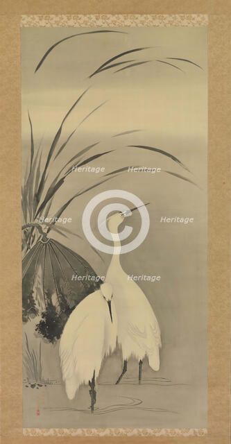 Two Egrets and Lotus, 1761-1828. Creator: Sakai Hoitsu.
