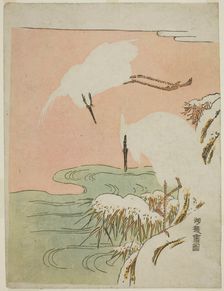 Two Egrets in the Snow, c. 1773. Creator: Isoda Koryusai