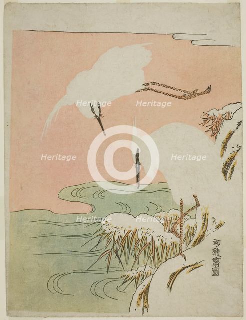 Two Egrets in the Snow, c. 1773. Creator: Isoda Koryusai.