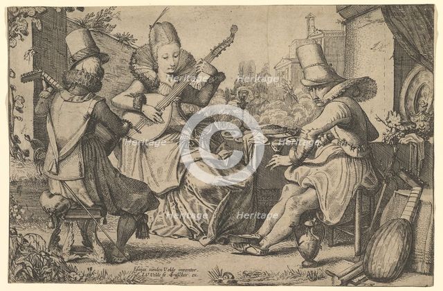 Two Elegantly Dressed Men and a Woman in a Garden, 1613-41. Creator: Jan van de Velde II.