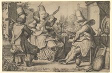 Two Elegantly Dressed Men and a Woman in a Garden, 1613-41. Creator: Jan van de Velde II