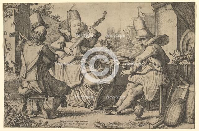 Two Elegantly Dressed Men and a Woman in a Garden, 1613-41. Creator: Jan van de Velde II.