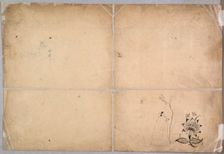 Two Elephants Fighting in a Courtyard Before Muhammad Shah, c. 1730-40. Creator: Nainsukh (Indian, 1710-1778), attributed to