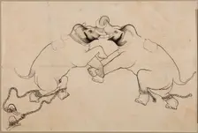 Two Elephants in Combat, early 1700s. Creator: Unknown