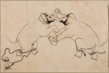 Two Elephants in Combat, early 1700s. Creator: Unknown