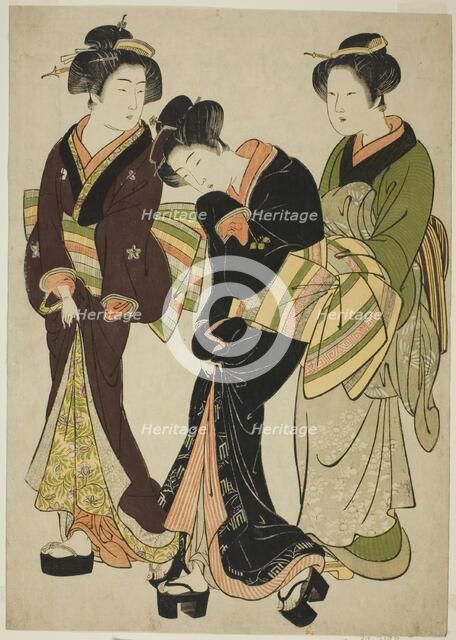 Two Entertainers and a Maid, c. 1777. Creator: Kitao Shigemasa.