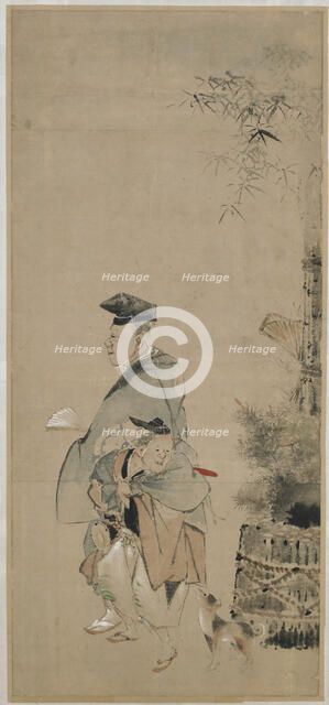 Two Entertainers Strolling on the New Year, Edo period, ca. 1798-1801. Creator: Hokusai.