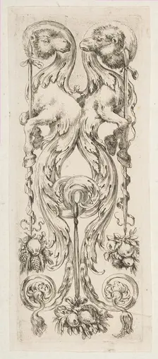 Two Facing Camel Heads with Bodies Terminating in Ornament, ca. 1653. Creator: Stefano della Bella