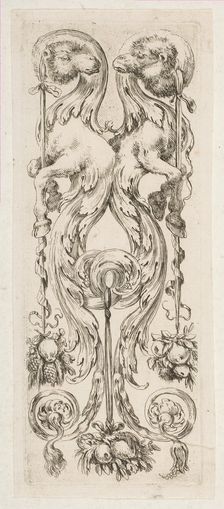 Two Facing Camel Heads with Bodies Terminating in Ornament, ca. 1653. Creator: Stefano della Bella