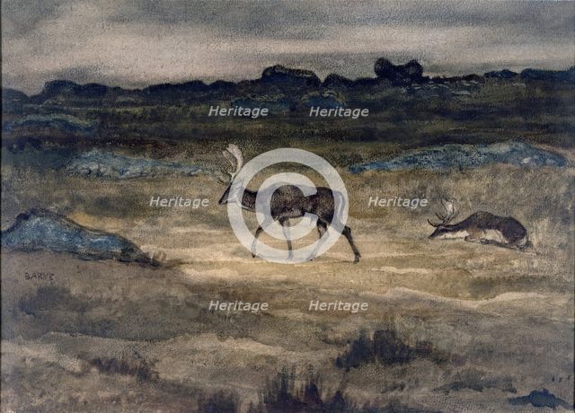 Two Fallow Deer, c1850s-1860s. Creator: Antoine-Louis Barye.