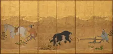 Two farmers ploughing and harrowing a rice field, Edo period, 1615-1868. Creator: Unknown