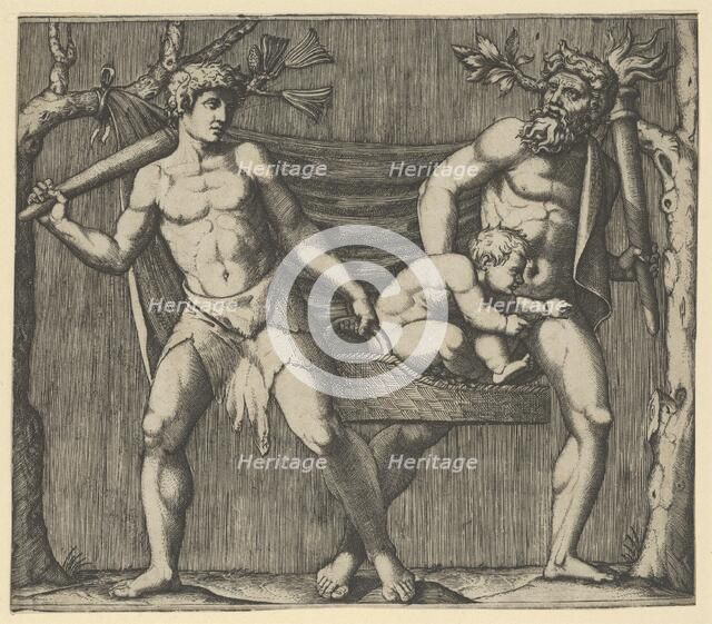 Two Fauns Carrying a Child, ca. 1513-15. Creator: Marcantonio Raimondi.