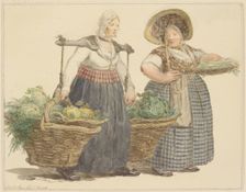Two female vegetable vendors with their wares, before 1817. Creator: C. H. Meyer
