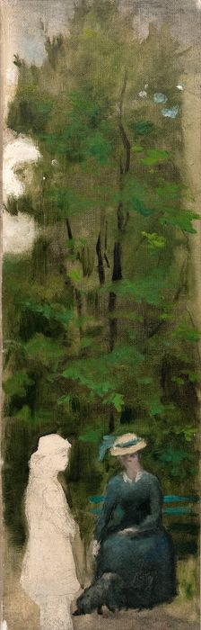 Two female figures (including one unfinished) at the foot of a tree. Creator: Henry Cros