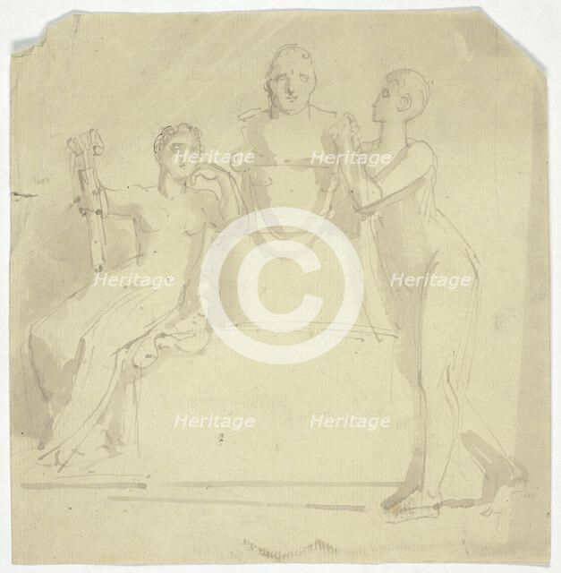 Two Female Figures with a Bust, n.d. Creator: Thomas Stothard.