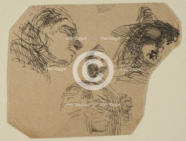 Two Female Heads and Standing Figure (from Sketches on the Coast Survey Plate), 1854-55. Creator: James Abbott McNeill Whistler.