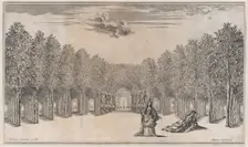 Two females in the foreground, one standing the other reclining, surrounded by tree-lined ..., 1668. Creator: Mathäus Küsel