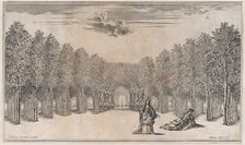 Two females in the foreground, one standing the other reclining, surrounded by tree-lined ..., 1668. Creator: Mathäus Küsel
