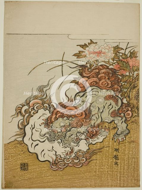 Two Fighting Lions, c. 1772. Creator: Isoda Koryusai.