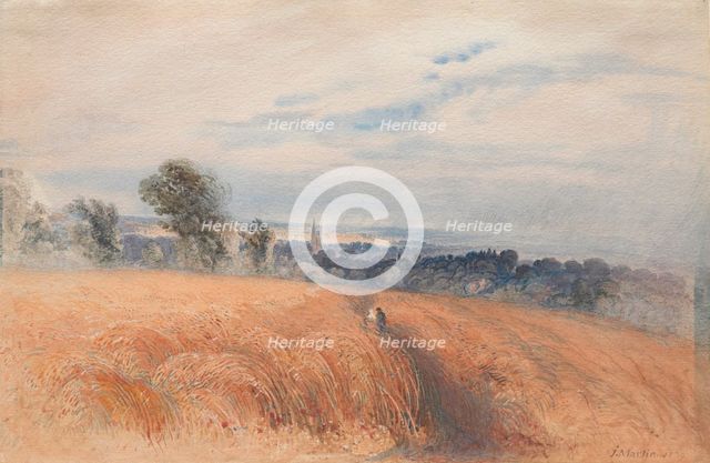 Two Figures Crossing A Wheatfield, 1839. Creator: John Martin.