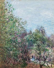 Two figures at the edge of a wood, Veneux-Nadon, c1887. Creator: Sisley, Alfred (1839-1899)