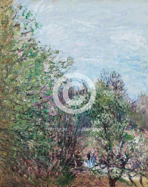 Two figures at the edge of a wood, Veneux-Nadon, c1887. Creator: Sisley, Alfred (1839-1899).
